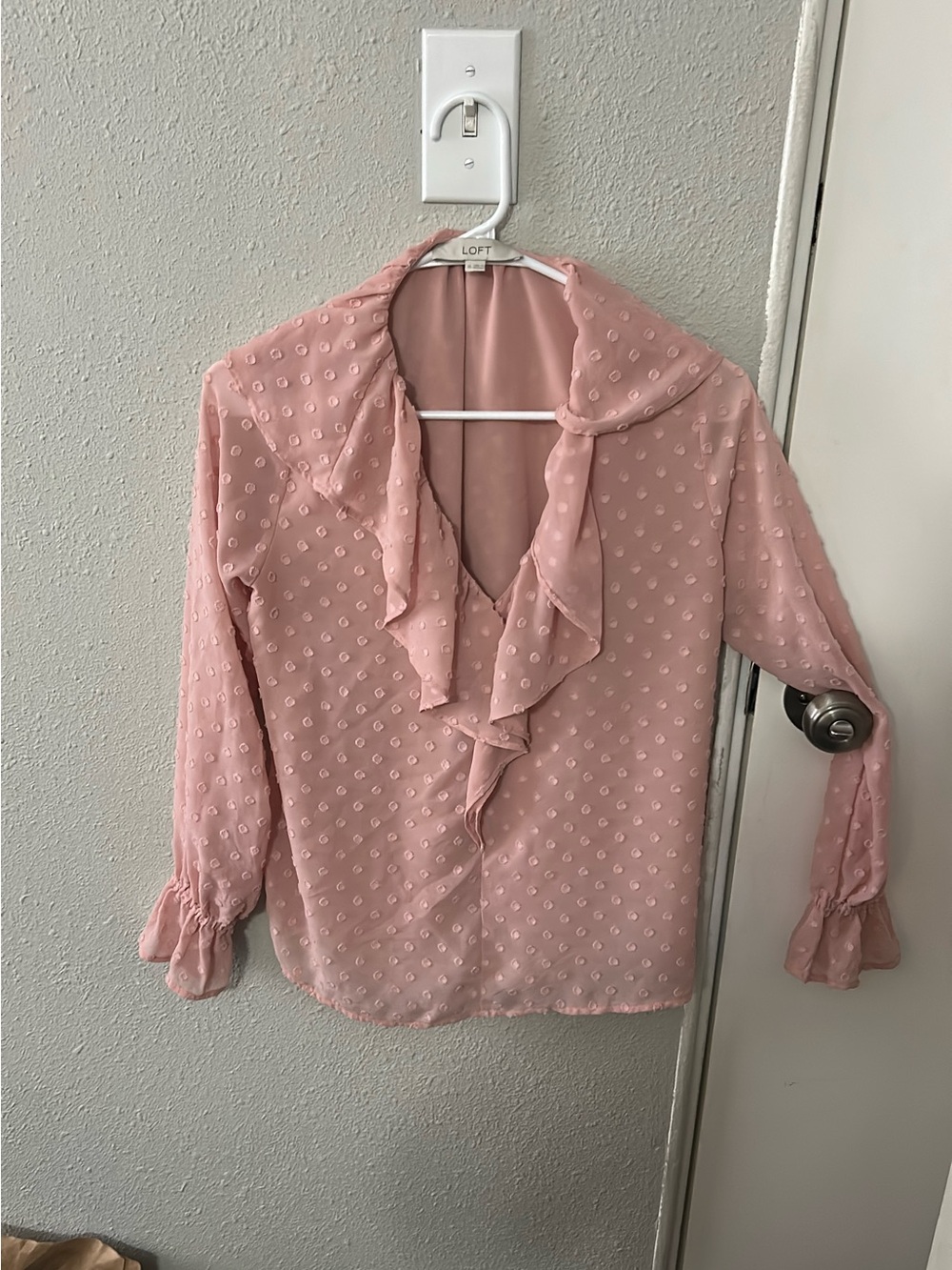 LOFT Dusty Pink Ruffle V-Neck Blouse